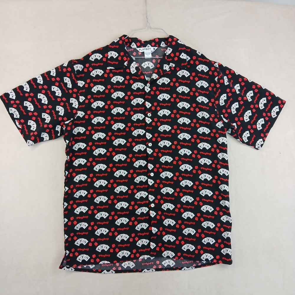 Vintage Playboy Large Mens Shirt Hawaiian Camp Poker Gambling 24x29